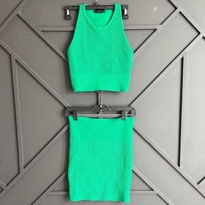 House of Harlow 1960 Bright Green Ribbed Tank & Skirt Set